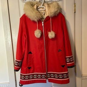 Rare Vintage Excellent Condition Sears Wool Parka, Shell, fur hood, embroidered